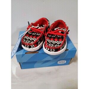 New Hey Dude Wally T Ugly Sweater Black/Red/Wht Shoes Size C4  Christmas Holiday